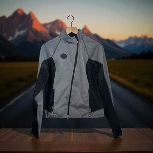 Harley Davidson Women’s Gray Polyester Black Zip Scuba Jacket Size S